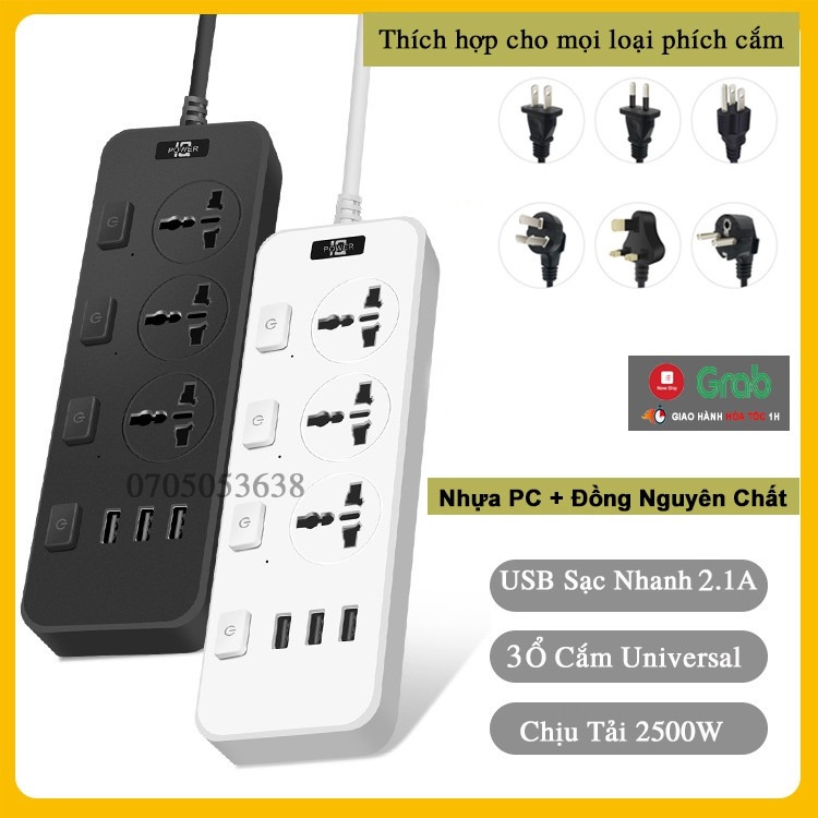 Ổ Cắm Điện Đa Năng Thông Minh 3 Cổng USB Sạc Nhanh 5V-2.1A Công Suất 2500W Vật Liệu Chống Cháy Dây Nối Dài 18M OCD04 HOT SALE