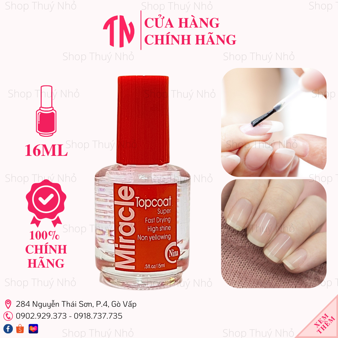 [CHÍNH HÃNG] Sơn bóng mau khô ánh tím nhẹ Miracle nắp đỏ 15ml không hơ đèn dụng cụ làm móng tay chuyên nghiệp nail