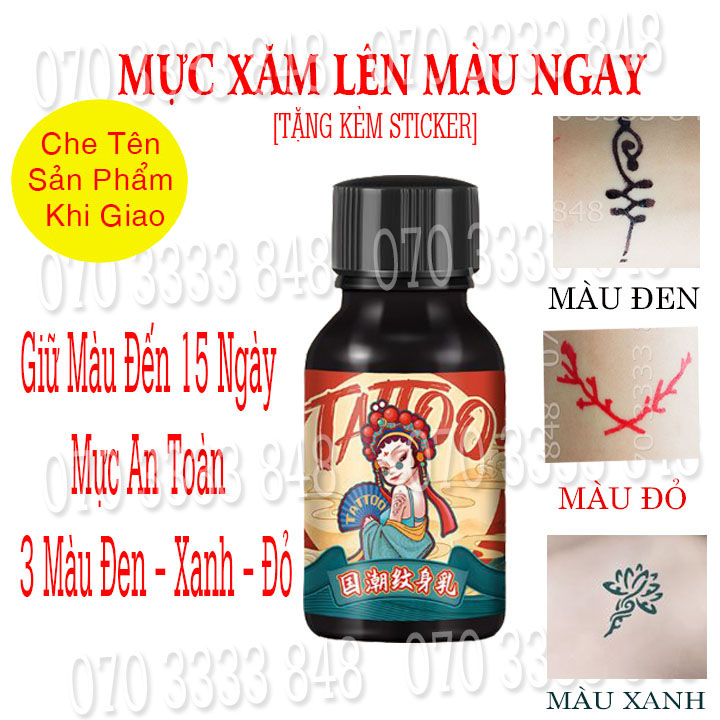 【INK TATTO】Mực Xăm 15Day Phiên Bản Cao Cấp [3 Màu Đen - Đỏ - Xanh] Lên Màu Ngay [ Tặng hình Sticker]  No. ]