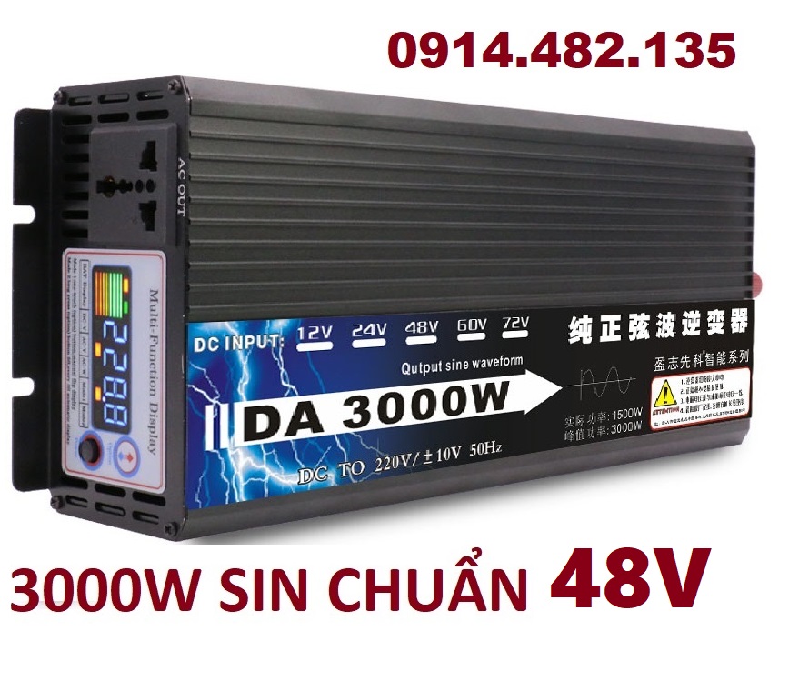 Bộ chuyển đổi điện công suất 5000W DC 48V sang AC 220V sóng sin chuẩn với màn hình LCD MÀU