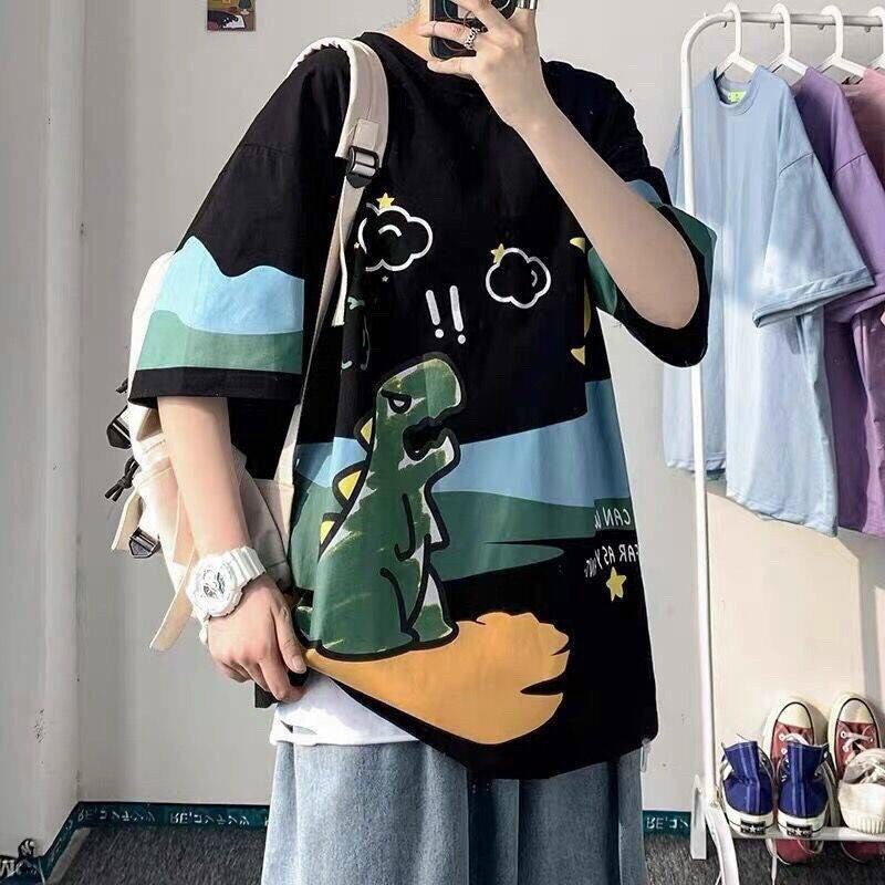 Áo thun nam form rộng tay lỡ hoạ tiết con khủng long cực cutee hot trend 2021 mới nhất hiện nay