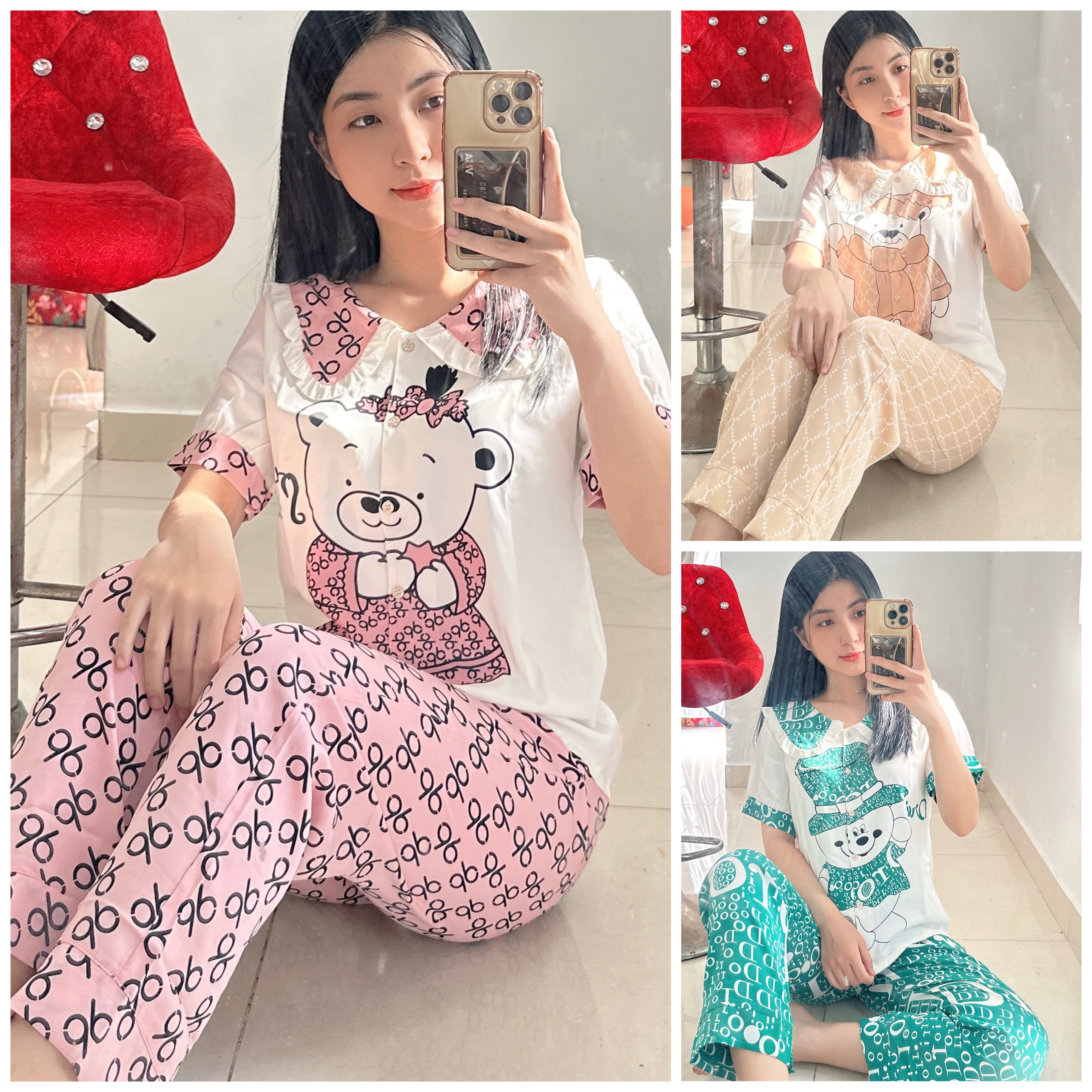 ĐỒ BỘ PIJAMA NỮ VẢI SATIN LỤA MẪU KIỂU SANG TRỌNG- KHÁCH ĐƯỢC CHỌN MẪU DƯỚI 60kg tùy chiều cao