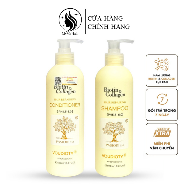 Dầu gội xả, dầu cặp Biotin Collagen màu vàng chống rụng tóc phục hồi khô xơ 500-1000ml My Nguyên shop