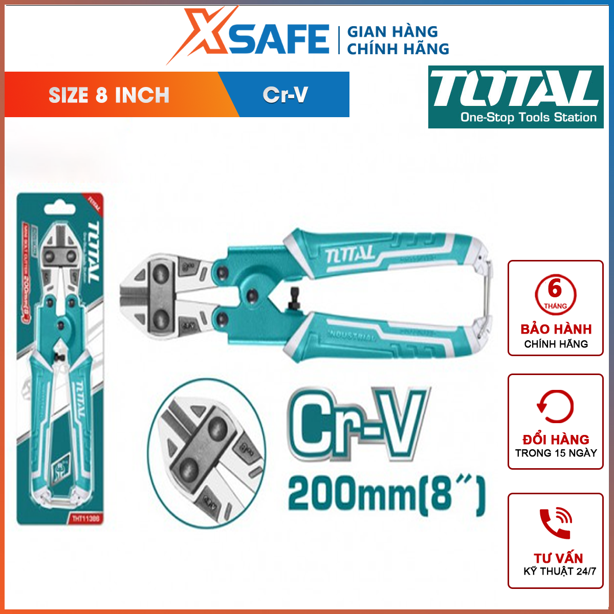 Kềm cộng lực mini TOTAL THT11386 Kìm sắt cộng lực Kích thước 8 inch, thép CRV, tay bọc cao su chống trơn cắt sắt, tôn, bấm dây điện