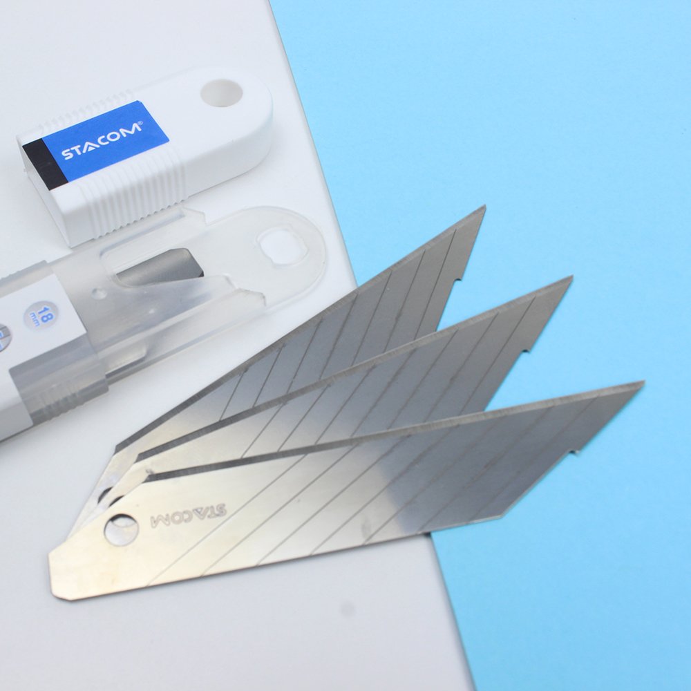 Hộp 20 thỏi Lưỡi dao rọc giấy 30° Stacom cỡ lớn 18mm dành cho công nghiệp – E3018