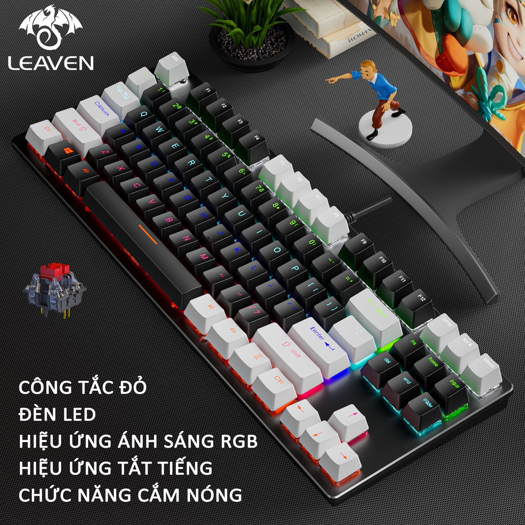 Bàn phím cơ LEAVEN K550 PRO LED RGB Gaming Giao hàng trong vòng 24 giờ bàn phím