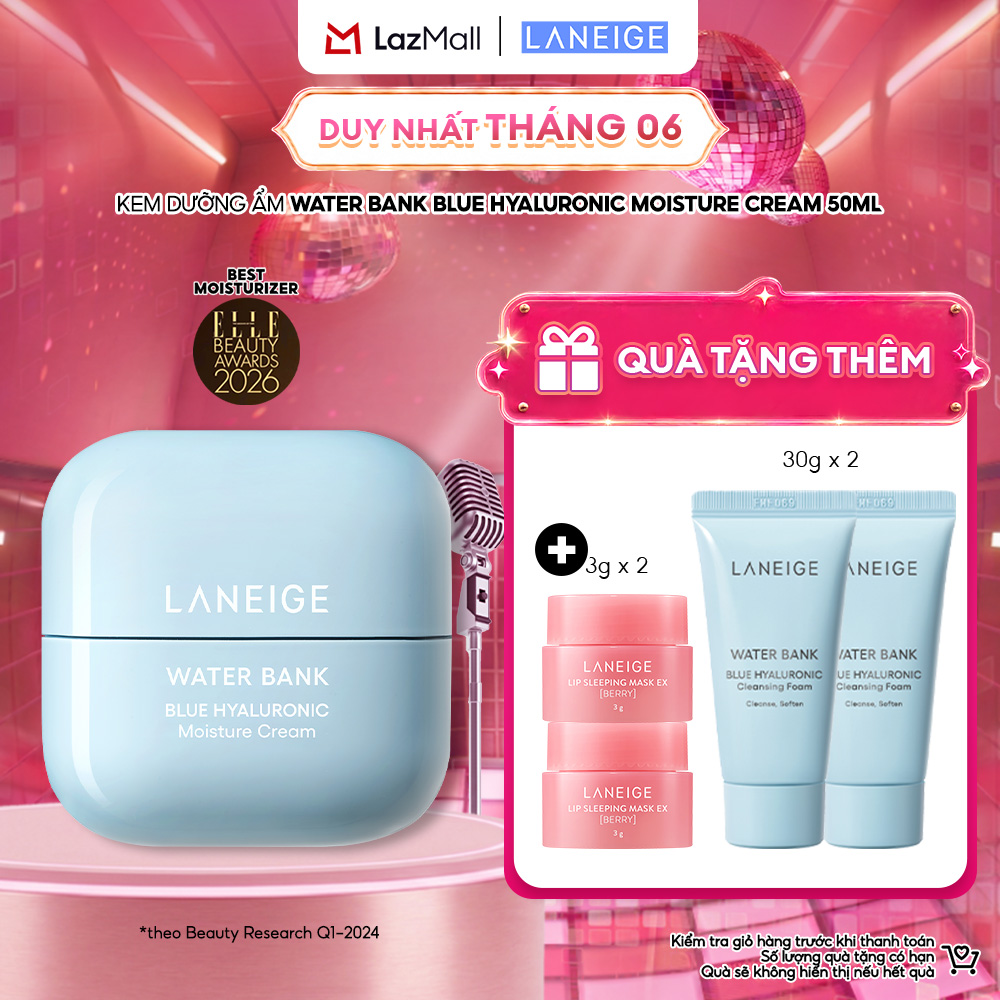 Kem Dưỡng Ẩm Sâu 100 Giờ  Phục Hồi Hàng Rào Bảo Vệ Da Laneige Water Bank Blue Hyaluronic Moisture Cream 50ml (Da Khô và Xỉn Màu)