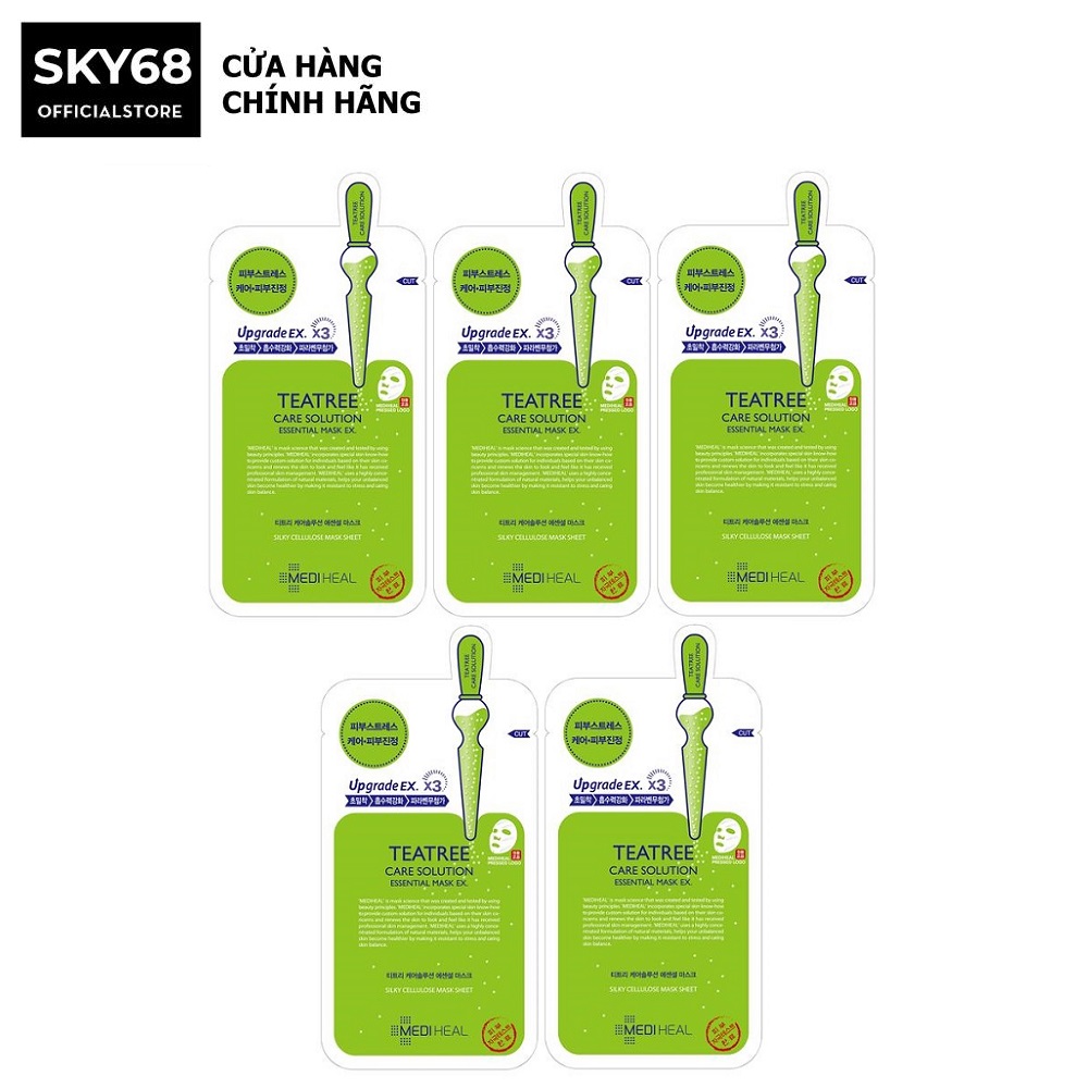 Combo 5 Mặt Nạ Dưỡng Da Giảm Mụn MediHeal Teatree Healing Solution Essential Mask Ex 25ml x 5