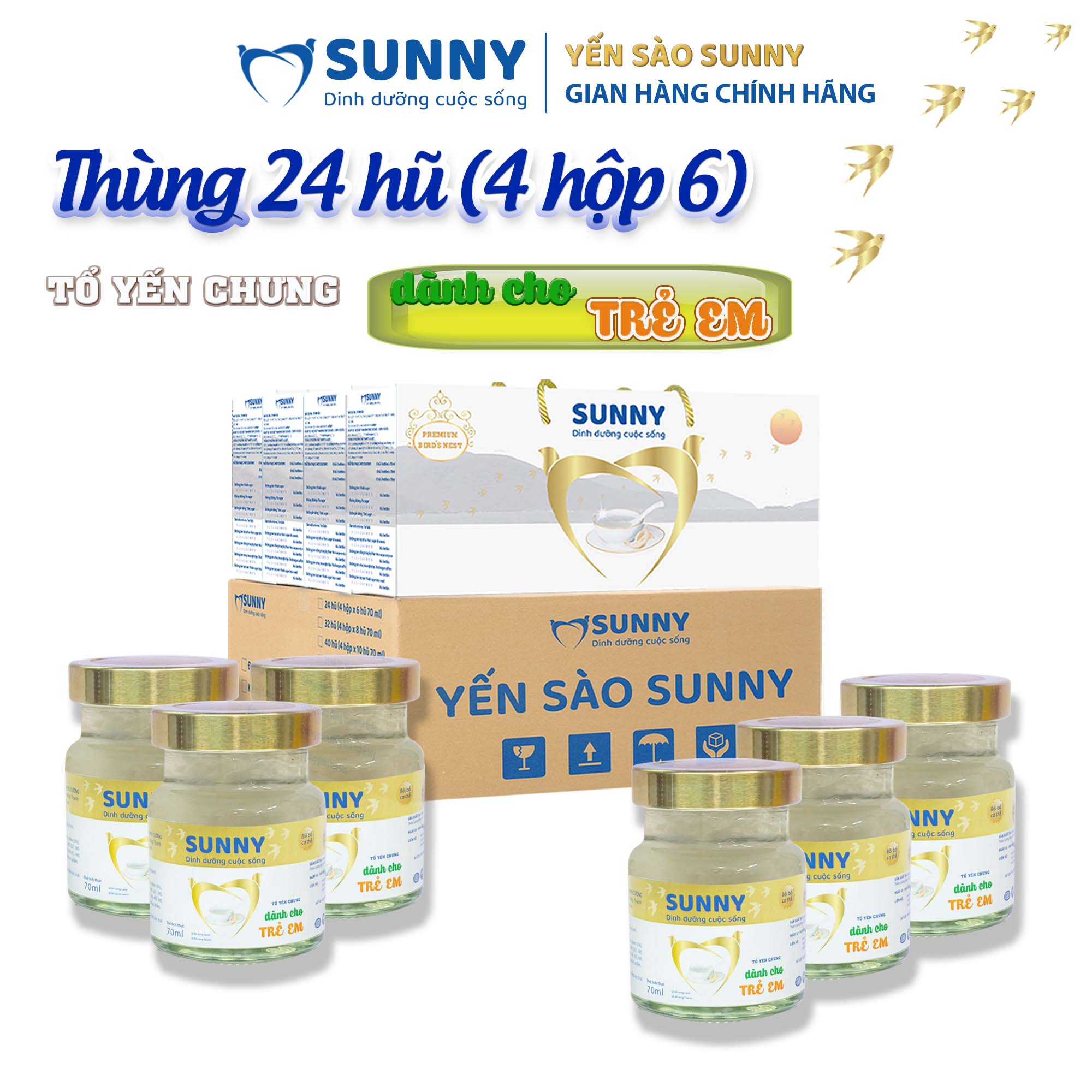 Thùng - 24 hũ yến sào sunny dành cho trẻ em - yến sào khánh hòa chưng sẳn - 70ml/hũ