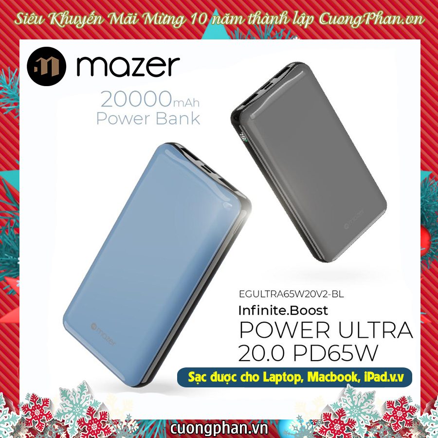 Pin sạc dự phòng mazer super mini ultra 20000mah - sạc nhanh qc3.0 pd65w, sạc được cho laptop - macbook
