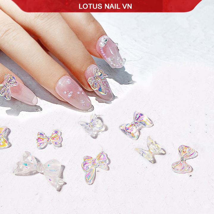 Set nơ thủy tinh gắn móng, charm nơ đính móng phong cách Hàn Quốc