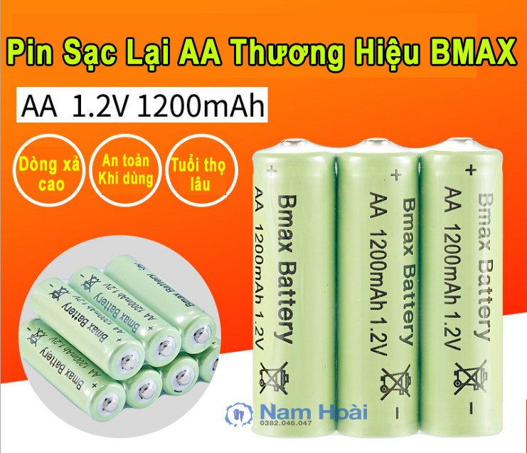 Pin sạc bmax aa/aaa ni-mh 1200, 1500 mah 1,2v