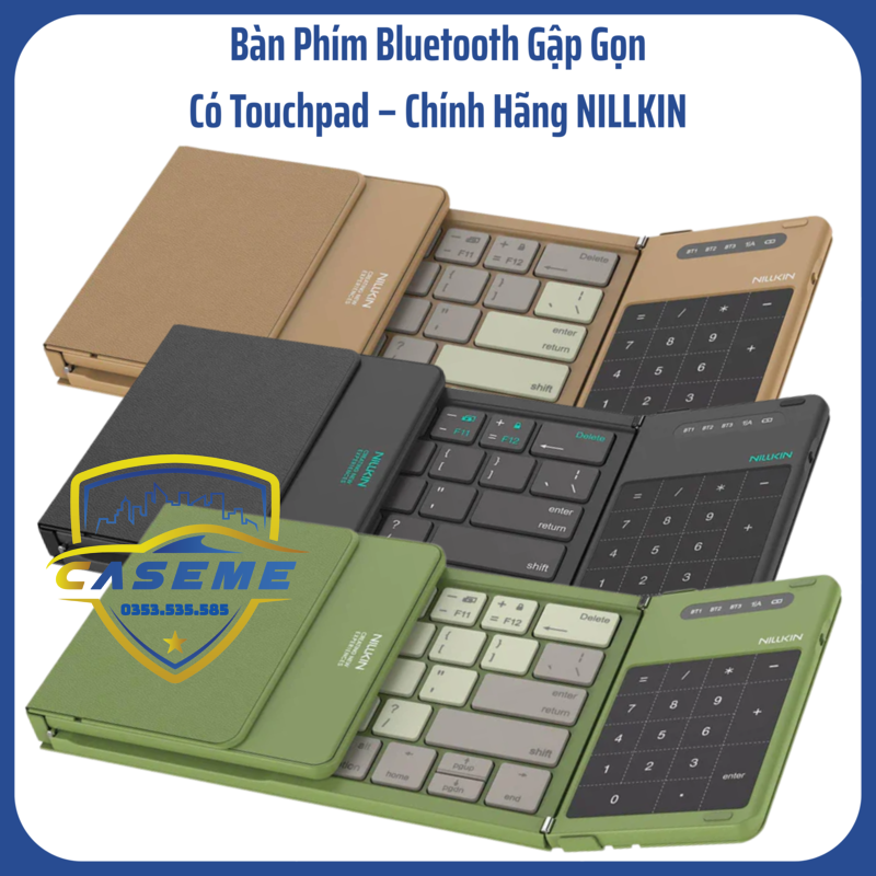 Bàn Phím Bluetooth Gập Gọn Nillkin Cube Chính Hãng – Tích Hợp Touchpad, Bọc Da Cao Cấp, Dùng Cho Smartphone, iPad, Laptop