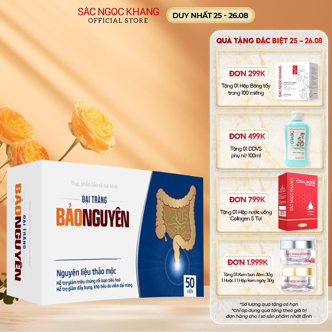 Viên uống đại tràng Bảo Nguyên Sắc Ngọc Khang, hỗ trợ đại tràng cấp và mãn tính,đại tràng co thắt, đau bụng, đầy hơi, ăn uống khó tiêu