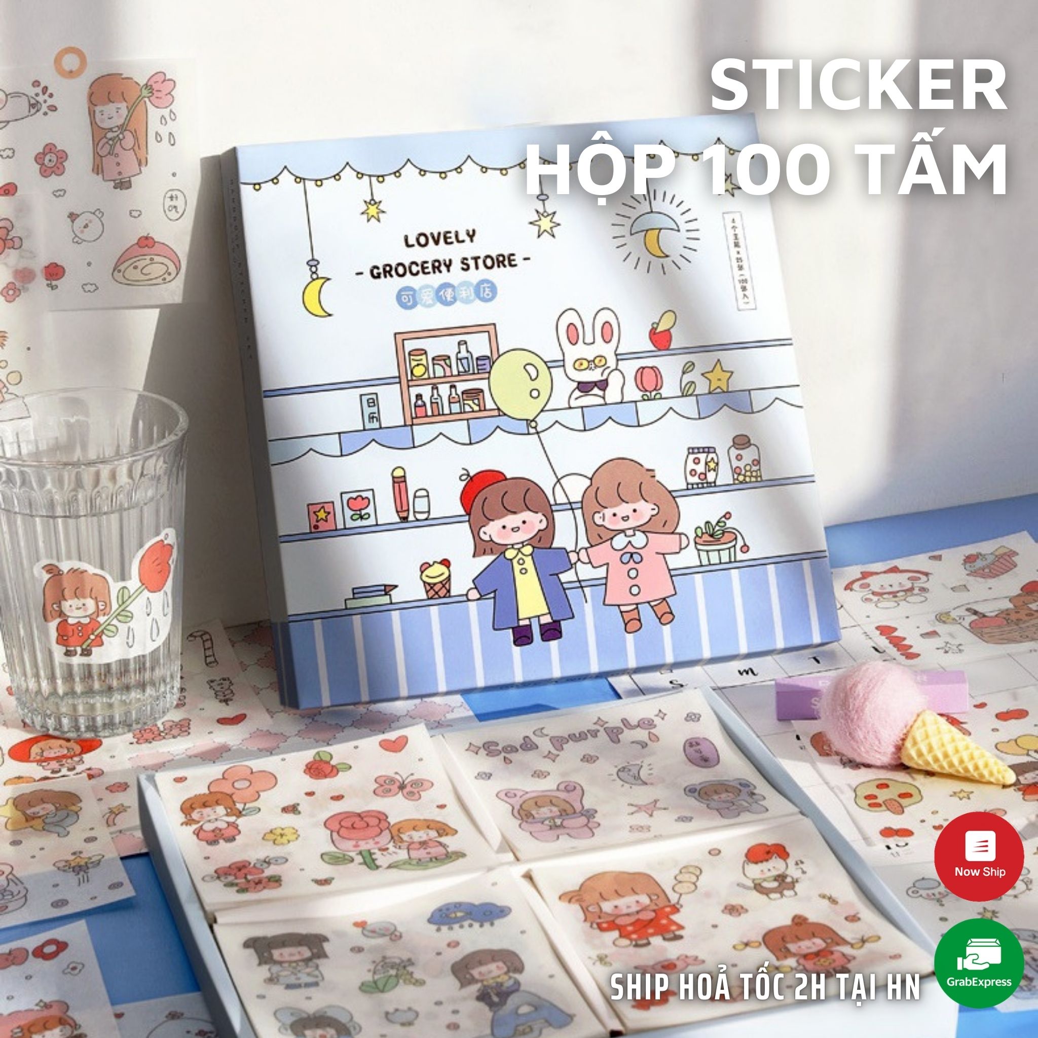 Hộp 100 Tấm Sticker Lovely Grocery Store - trang trí sổ tay , làm bullet journal