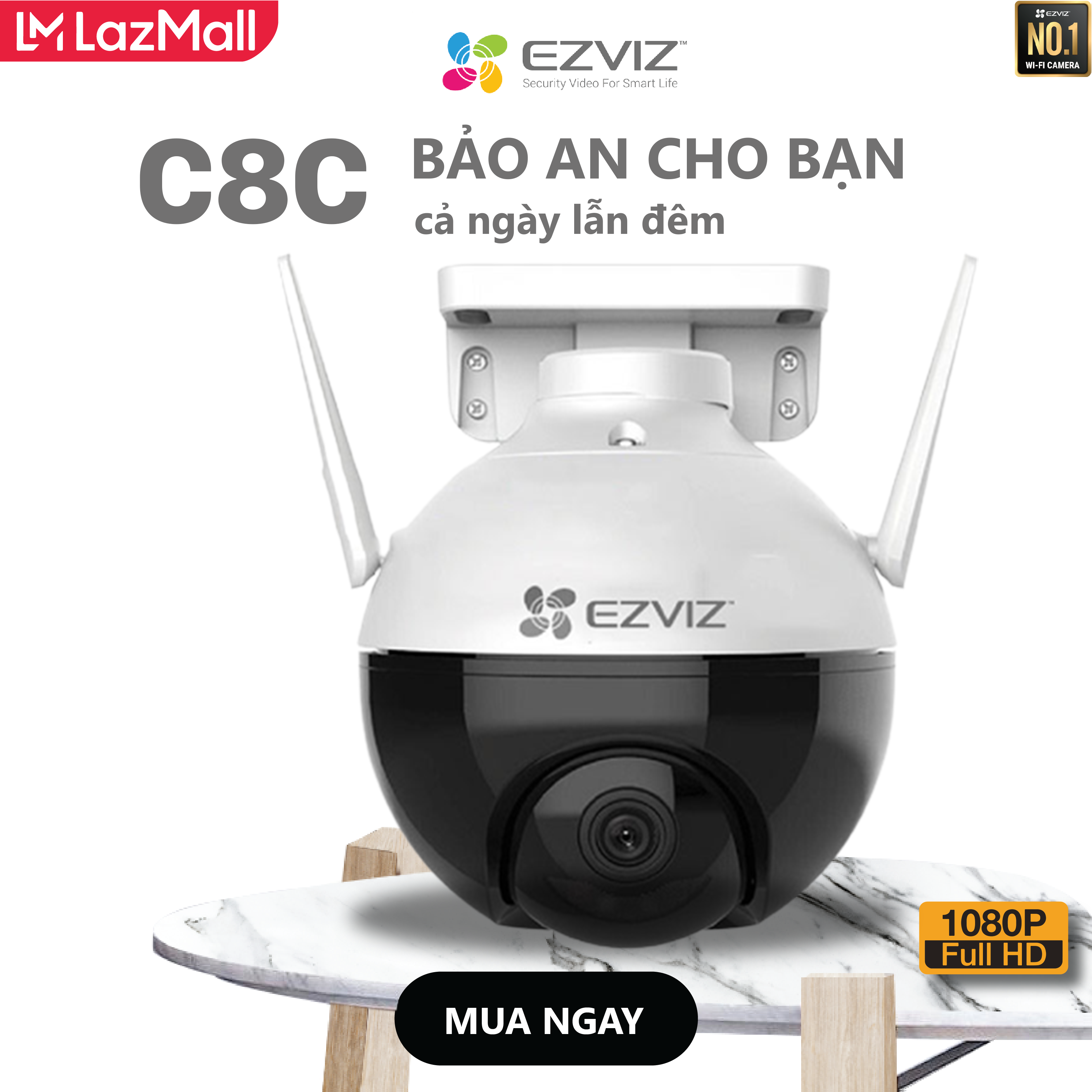 [LAZMALL] Camera IP WIFI EZVIZ C8C 2.0MP Full HD 1080P - Xoay Thông Minh 360 độ - Chuẩn Nén H.265 - Theo Dõi Chuyển Động - Chuyên Lắp Ngoài Trời - EZVIZ Hoang Nguyen Authorized Store