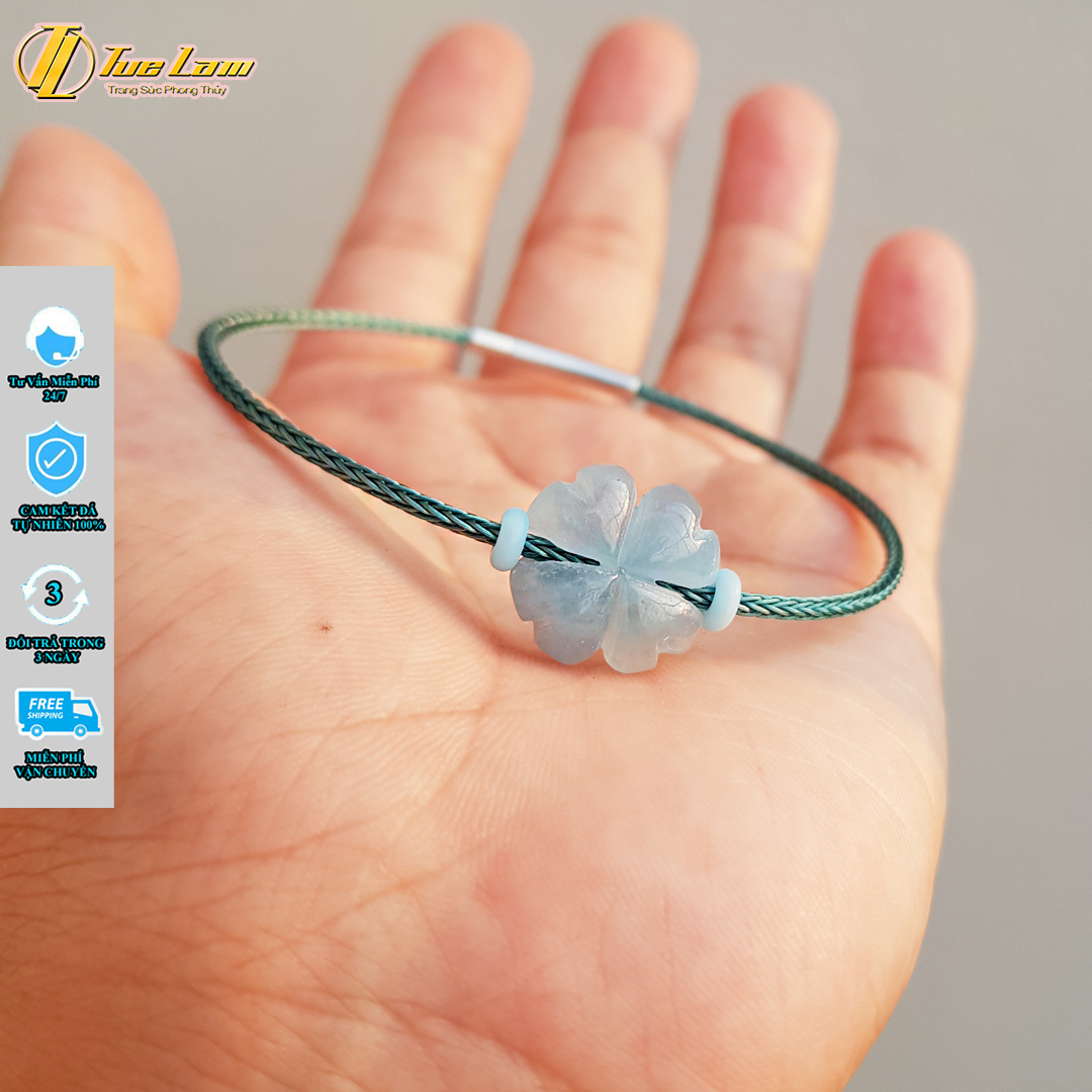 Vòng tay nữ cỏ 4 lá may mắn đá aquamarine hợp mệnh thủy mộc - Tuệ Lâm