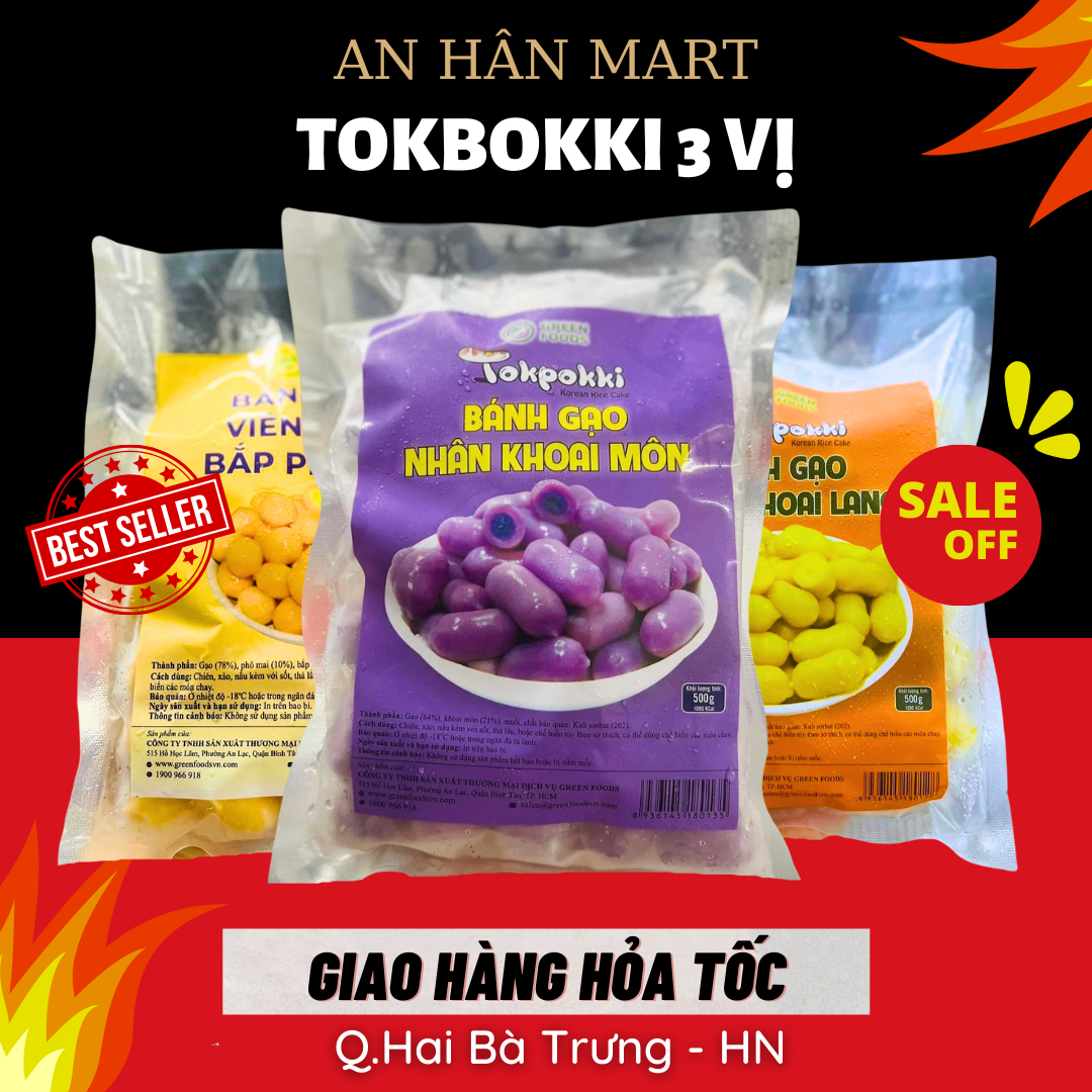 Bánh gạo tokbokki nhân bắp phô mai, khoai môn, khoai lang gói 500g