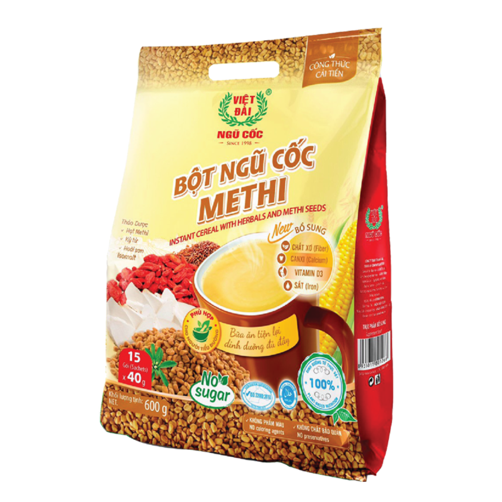 Bột ngũ cốc không đường methi việt đài - ngũ cốc dành cho người tiểu đường, ăn kiêng, giảm cân túi 600g.