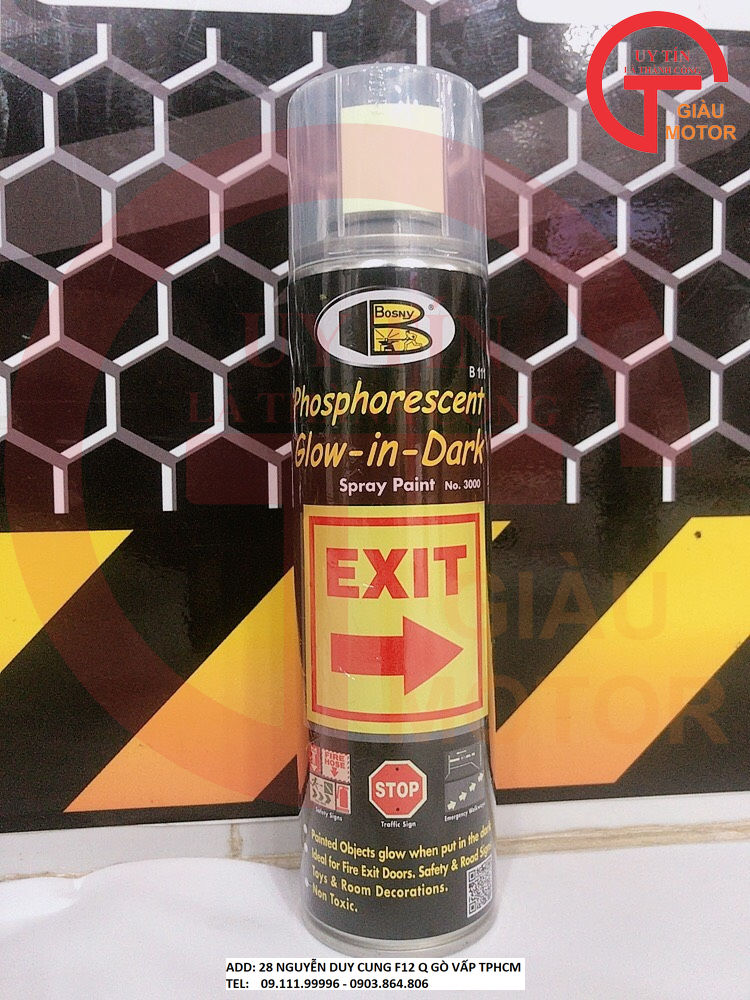 Chai sơn xịt bosny dạ quang màu xanh lá phosphorescent