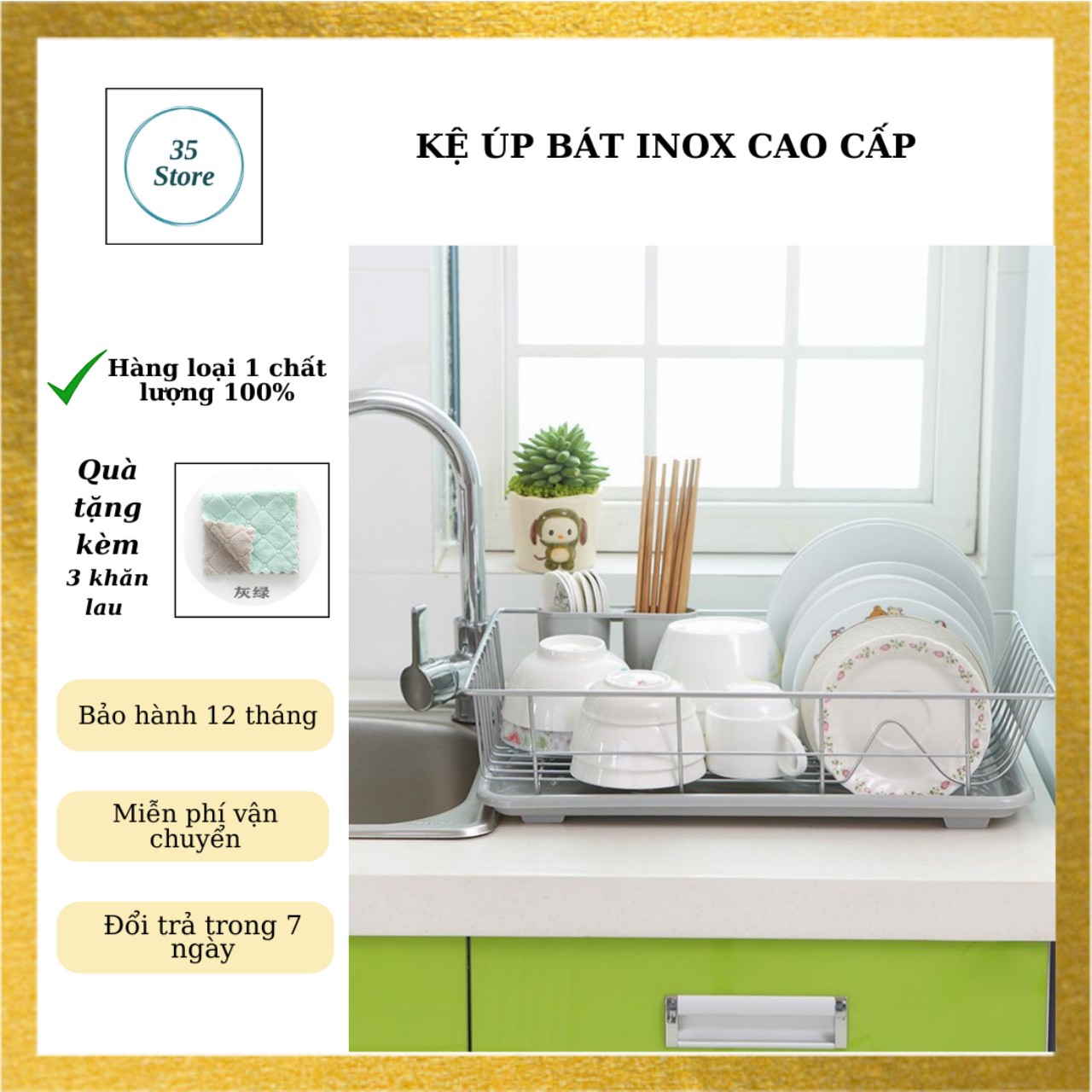 Gía để bát đĩa cho ráo nước /rổ úp bát đĩa có khay hứng nước inox dễ sử dụng.