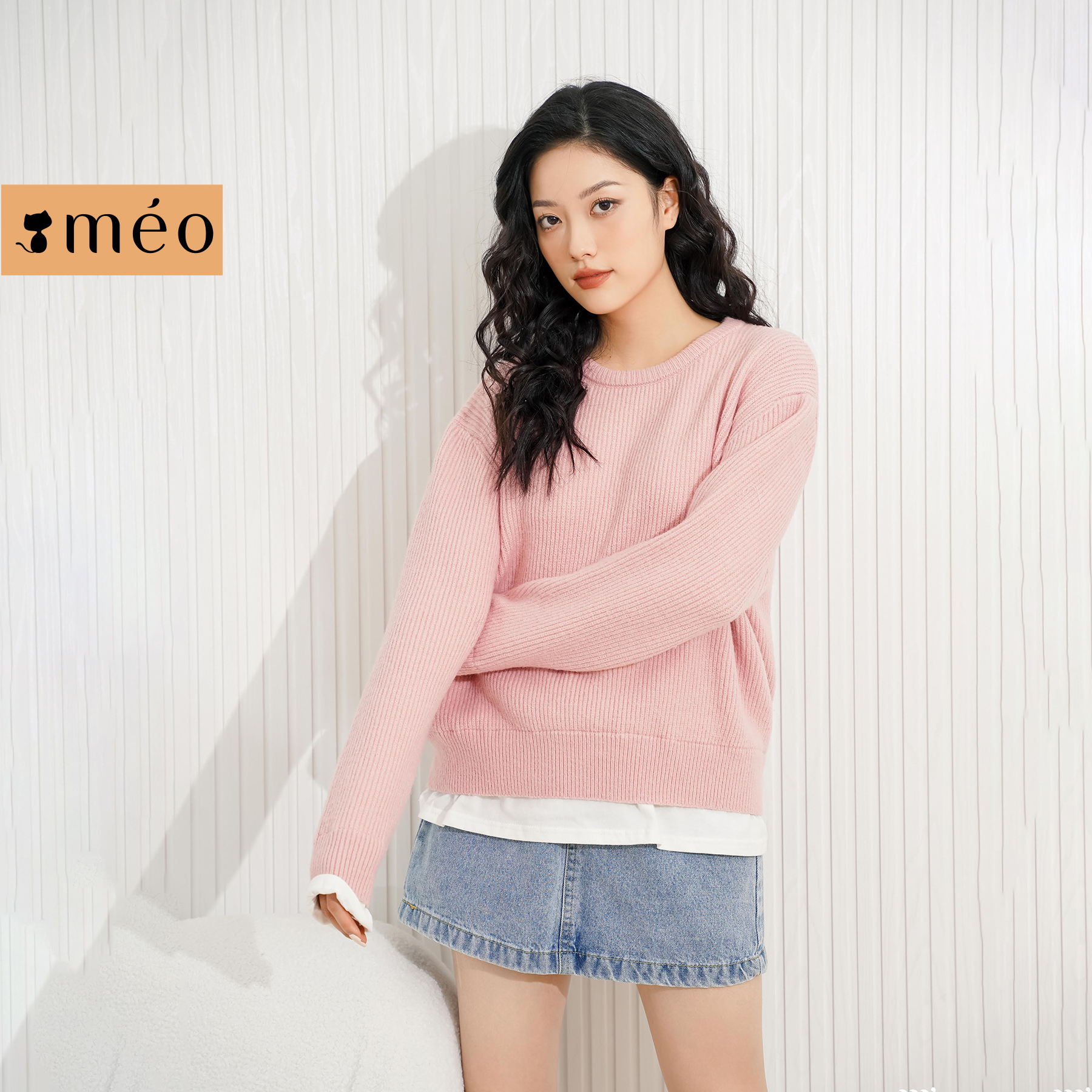 Áo len Méo shop áo len dài tay dáng suông màu trơn Vilansy