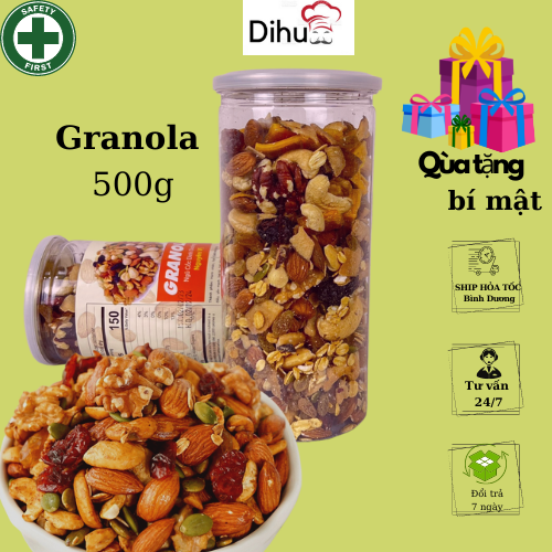 Granola siêu hạt ăn kiêng hộp 500g, ngũ cốc dinh dưỡng nguyên vị , ngũ cốc giảm cân mix hạt thơm ngon DIHU