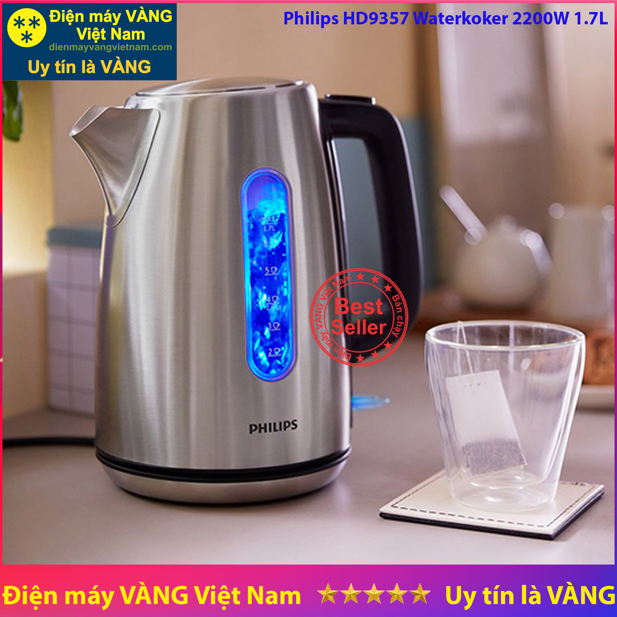 Ấm đun siêu tốc inox cao cấp Philips HD9357 - Hàng nhập khẩu