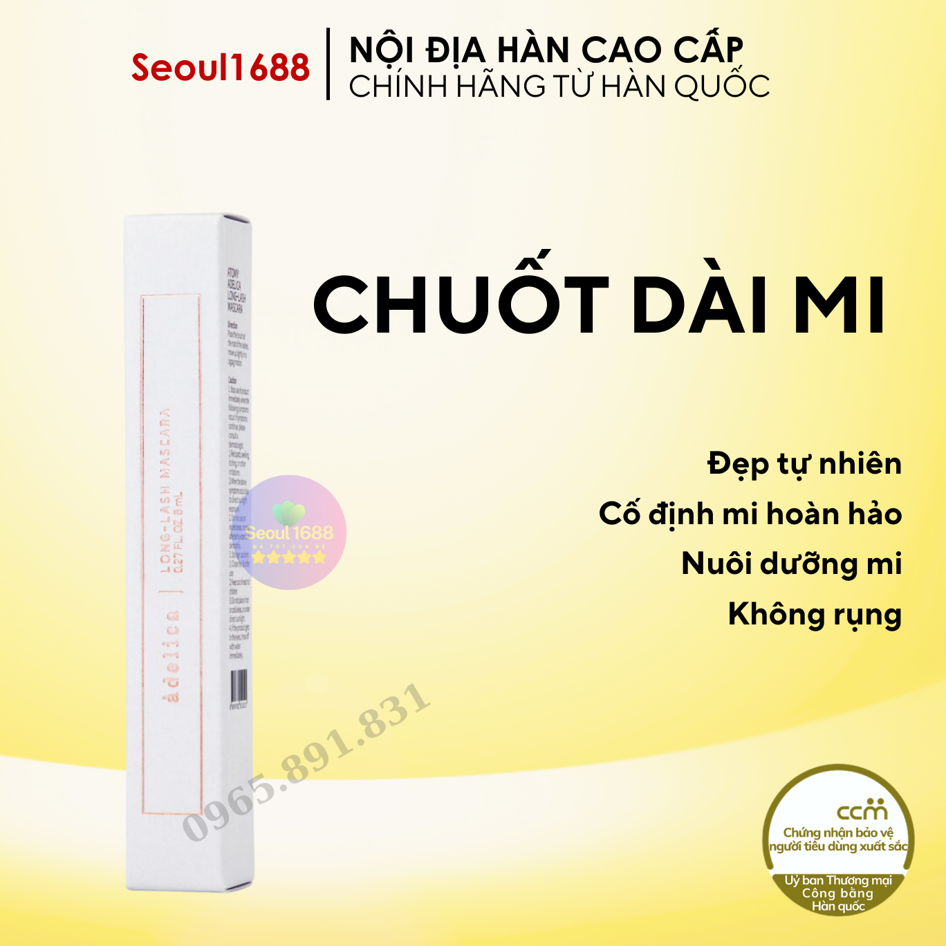 Mascara chuốt mi dài và cong tự nhiên adelica Long-Lash Mascara Atomy chính hãng Hàn Quốc 8ml