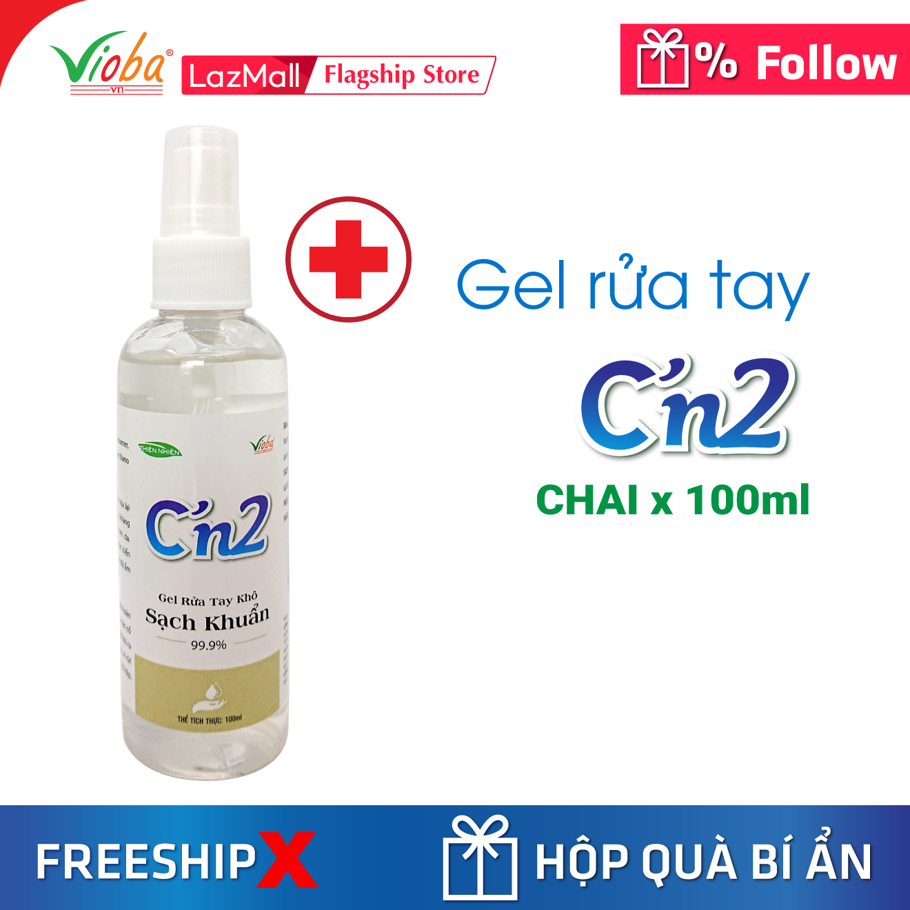 Gel rửa tay khô Cn’2 - Giúp làm sạch nhanh, diệt sạch nhanh 99.9% vi khuẩn,  phòng các bệnh lây nhiễm chéo (Lọ 100ml)