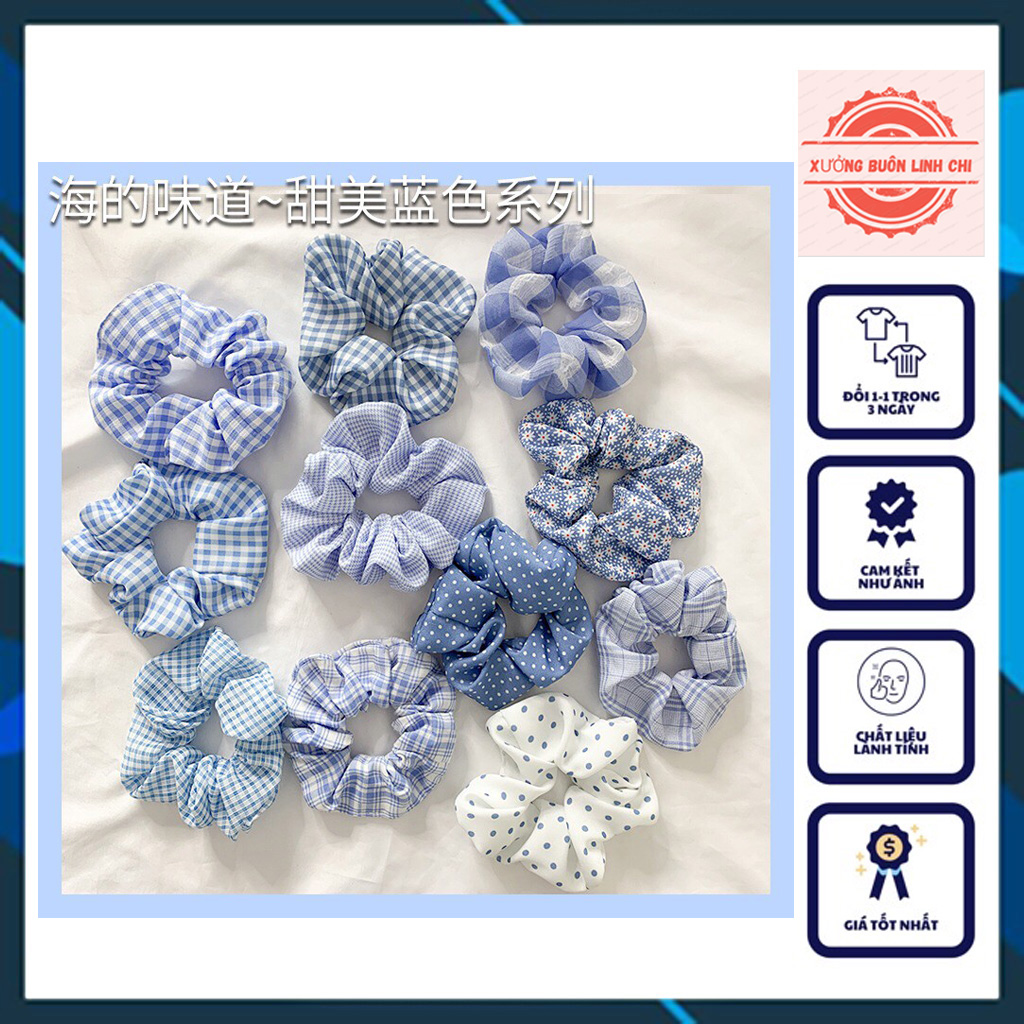 Cột Tóc Scrunchies Sunshine Tươi mát Caro Cột tóc sành điệu mẫu mới nhất 2021 màu Ngẫu Nhiên