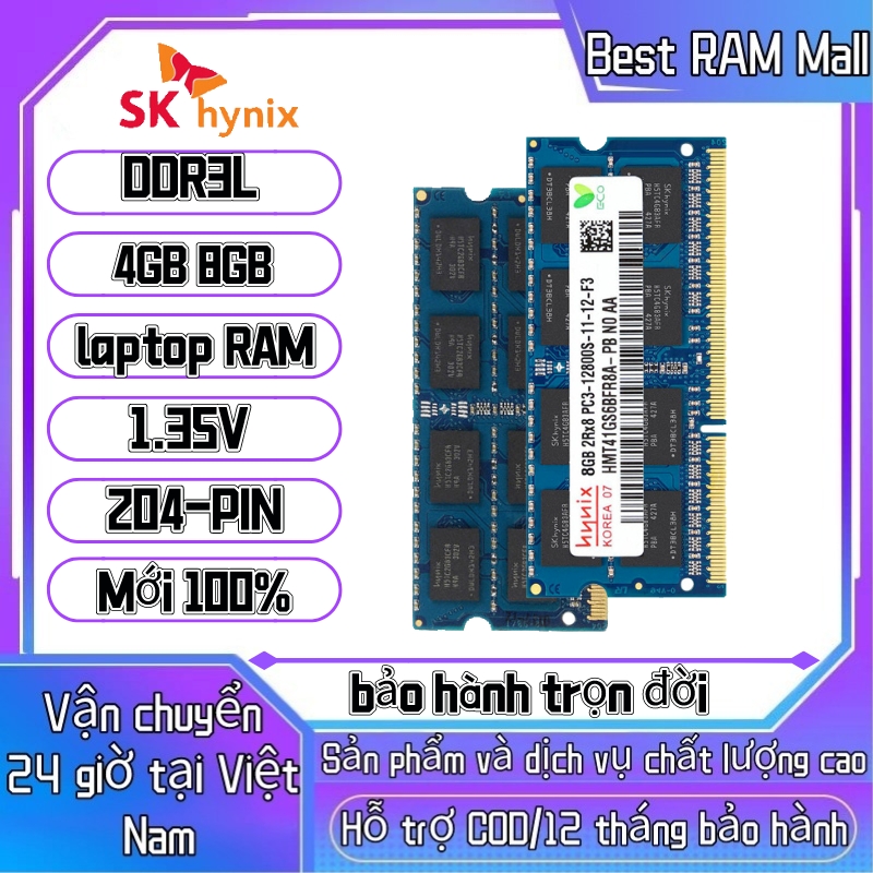 Sk hynix laptop ram cho máy tính xách tay ddr3l 4g 8g 1600mhz bộ nhớ laptop pc3l-12800 1.35v sodimm 204pin bộ nhớ cho máy tính xách tay mới