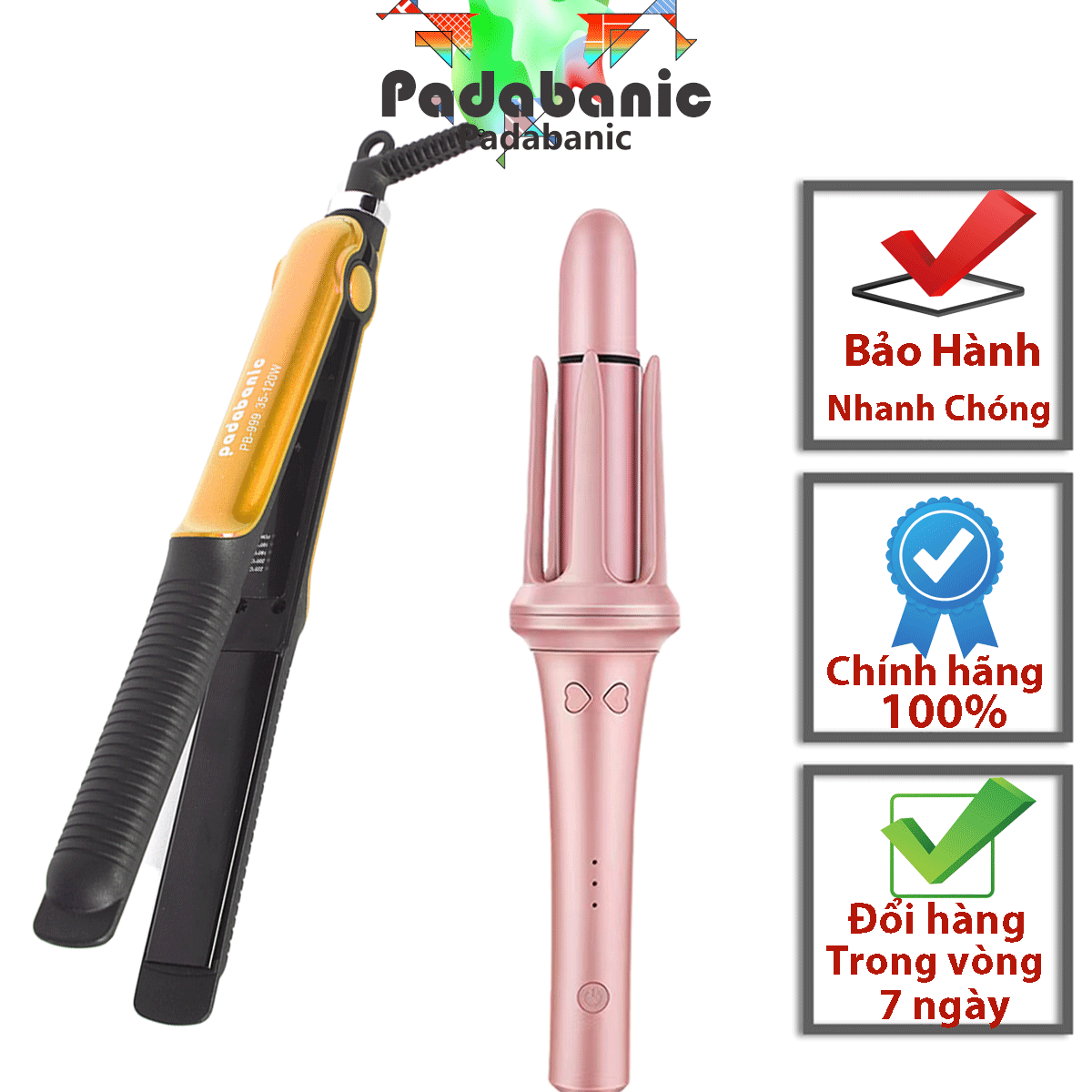 Máy uốn tóc tự động padabanic 8885 tặng kèm máy là ép tóc có thể điều chỉnh nhiệt độ