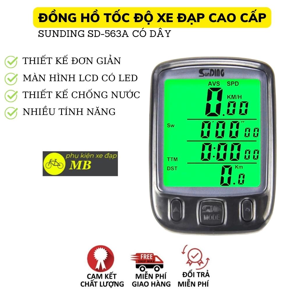 Đồng hồ tốc độ xe đạp chống nước chính hãng SUNDING SD-563A màn LCD có led hàng có dây độ chính xác cao nhiều tính năng