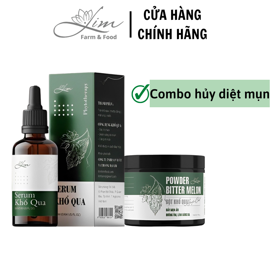 Combo 2 sản phẩm diệt mụn Serum Khổ Qua và Bột Khổ Qua giúp ngăn ngừa mụn thâm rỗ làm sáng da và thu nhỏ lỗ chân lông