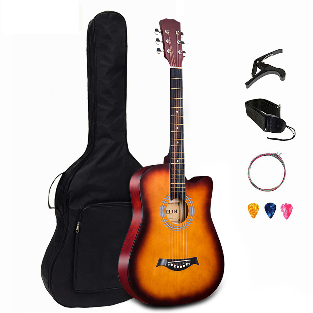 Guitar cho người mới bắt đầu, 38 inch, kèm túi đựng guitar trong suốt, guitar trong suốt 38 inch, bộ đầy đủ, guitar acoustic - 7