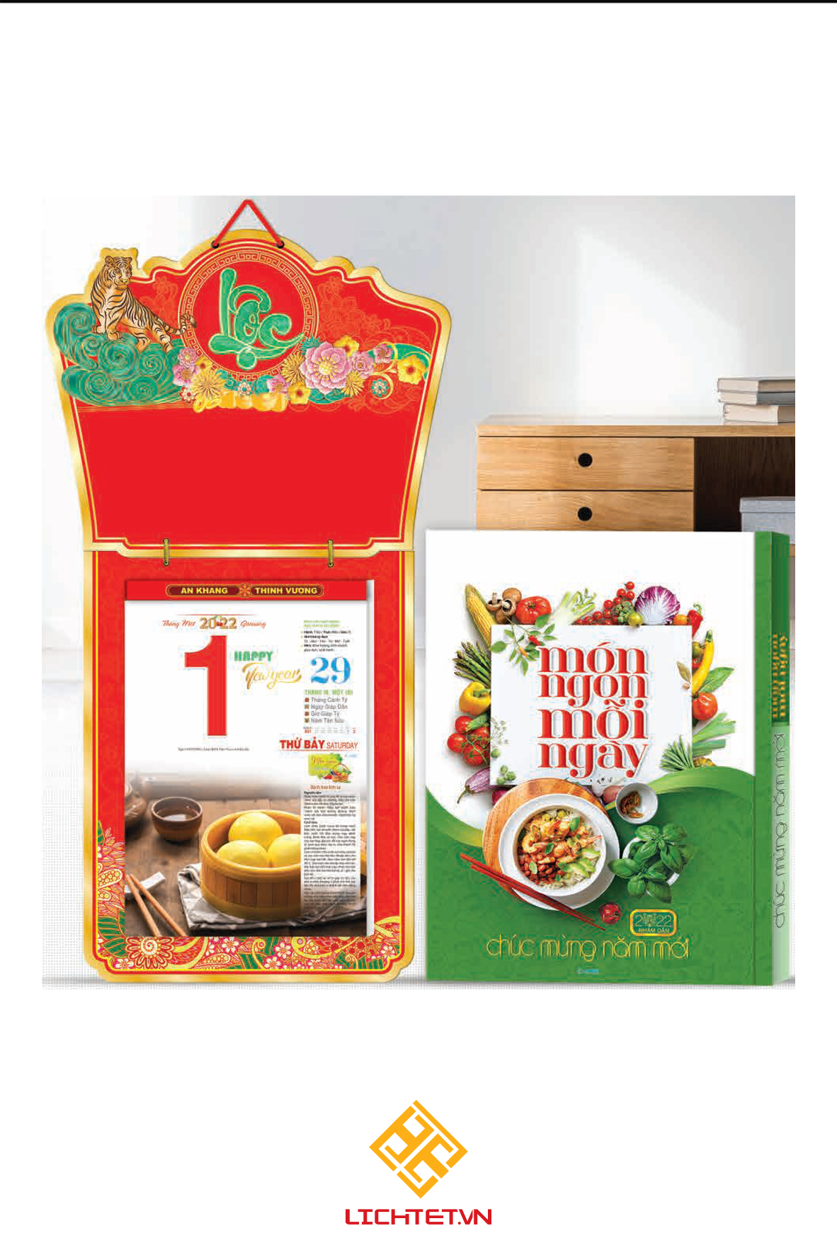 Lịch tết lịch bloc treo tường -lịch nhâm dần 2022 gắn chữ "lộc" cẩm thạch mẫu 2