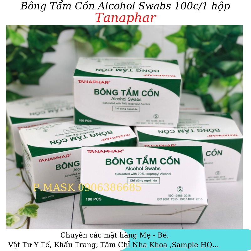 Bông tẩm cồn sát trùng TANAPHAR hộp 100 miếng tiện lợi - Bông tẩm cồn Tanaphar khử khuẩn vật dụng, sát trùng trước tiêm