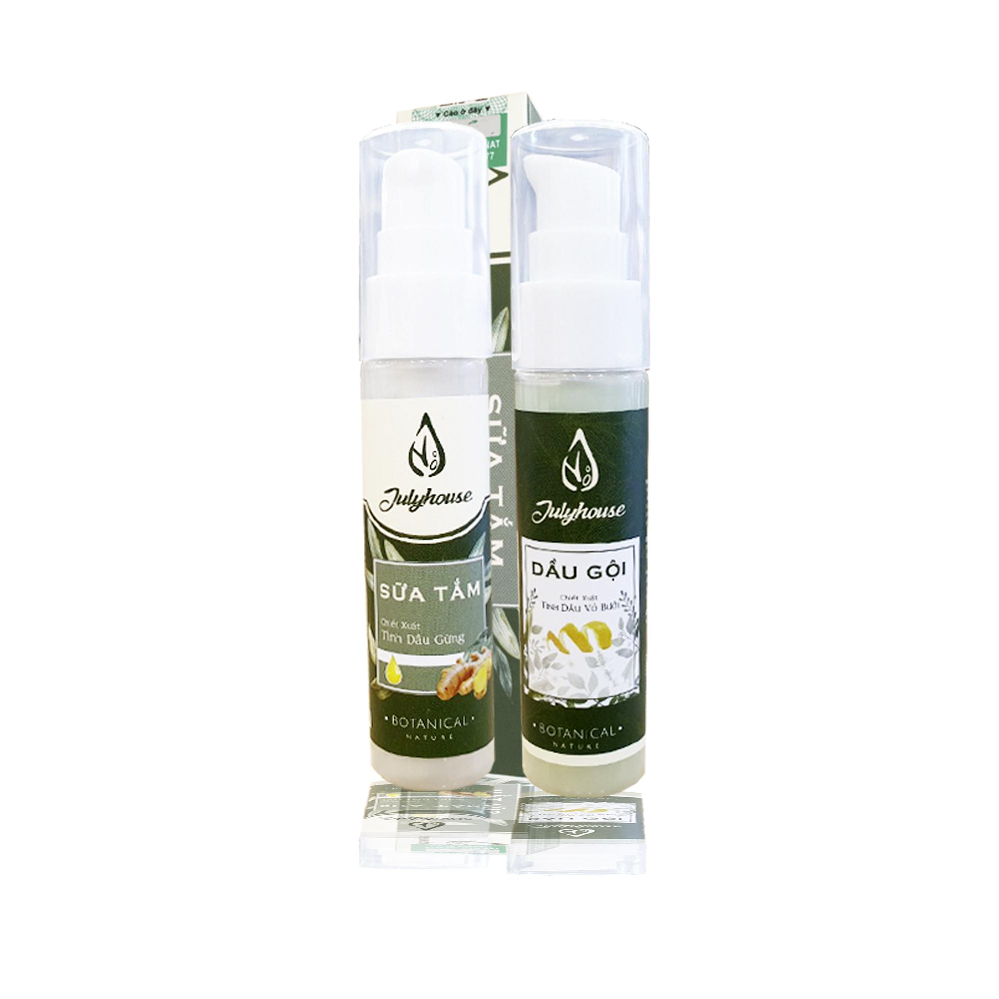 Bộ dầu gội tinh dầu vỏ bưởi và sữa tắm tinh dầu gùng 30ml Julyhouse