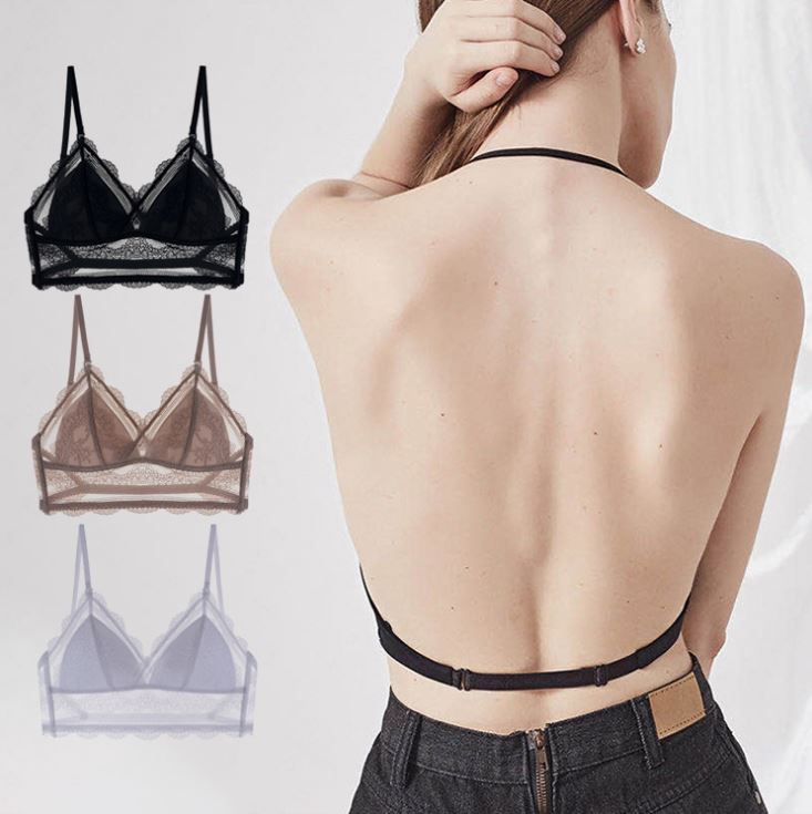 Bralette ren lưới hở lưng sexy, áo lót đệm mỏng không gọng trễ lưng b320