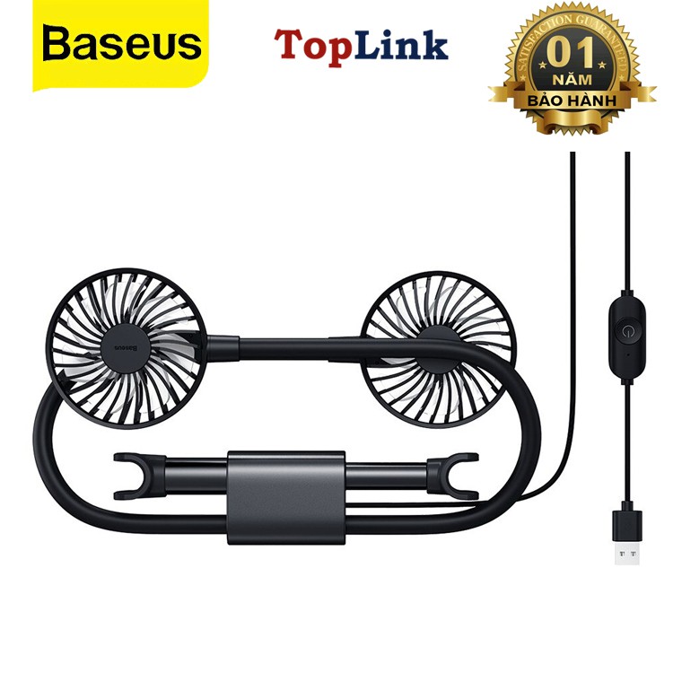 Quạt đôi ô tô baseus mini cắm tẩu công suất to xoay 360 độ 2 cấp độ gió - toplink