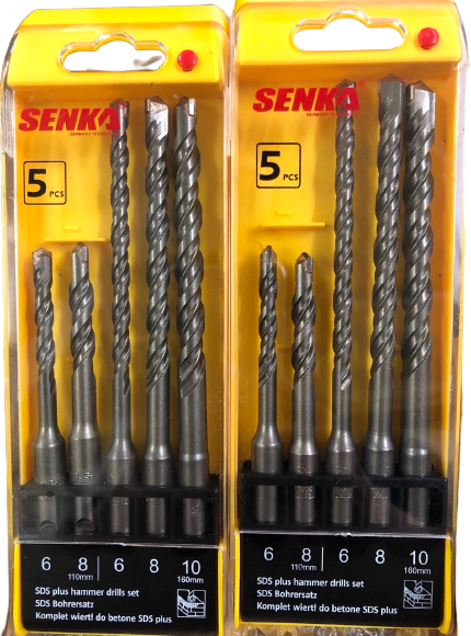 SENKA SET 5psc Hammer Drill Bits 6-8x110mm & 6-8-10 x 160mm for Stone, Concrete drilling Professional