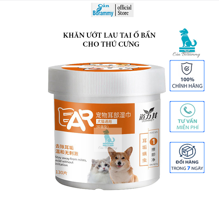 [Hoàn Tiền 10%]Khăn ướt lau tai ố bẩn cho chó mèo từ cây Lô Hội - hộp 130 chiếc
