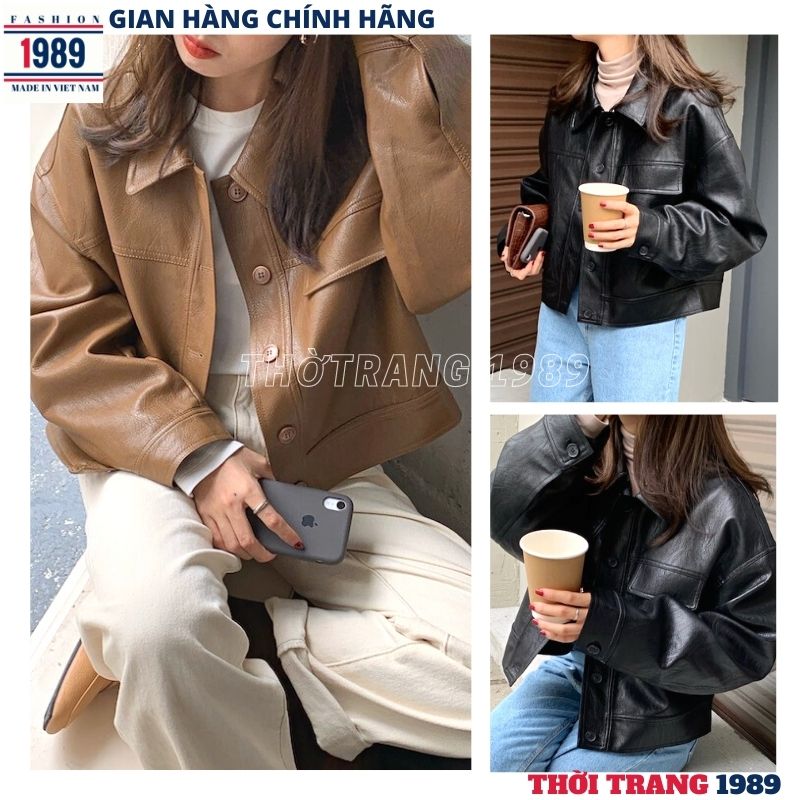 Áo khoác da croptop nữ mầu đen , kiểu dáng hàn quốc trẻ chung năng động khỏe khắn ,áo khoác ngoài nữ, áo khoác mùa đông -THỜI TRANG 1989