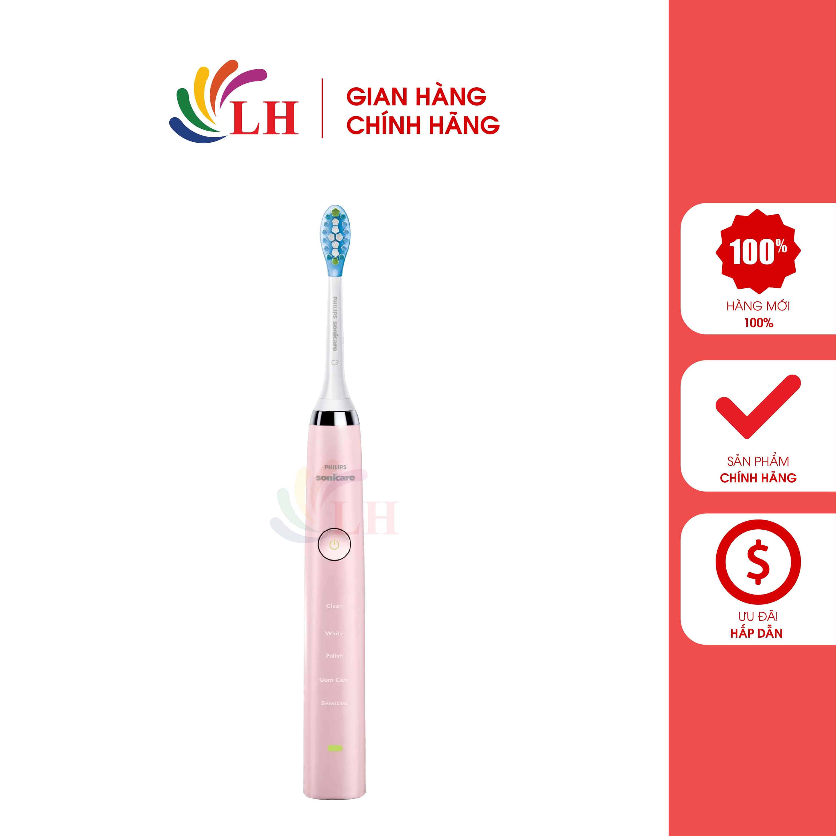 Bàn chải điện Philips Sonicare DiamondClean - Làm sạch, trắng răng, sử dụng được cho răng nhạy cảm, răng niềng, có chế độ massage nướu và làm sạch sâu