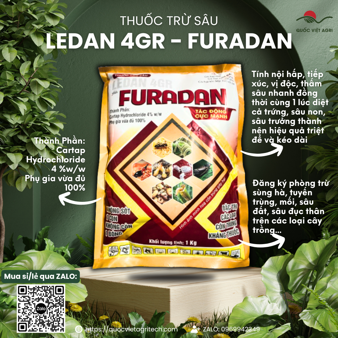 Thuốc trừ sâu rải gốc FURADAN LEDAN 4GR (gói 1KG) - Bảo vệ cây trồng khỏi kiến, mối, tuyến trùng rễ, rệp sáp, sâu đục thân, muỗi hành