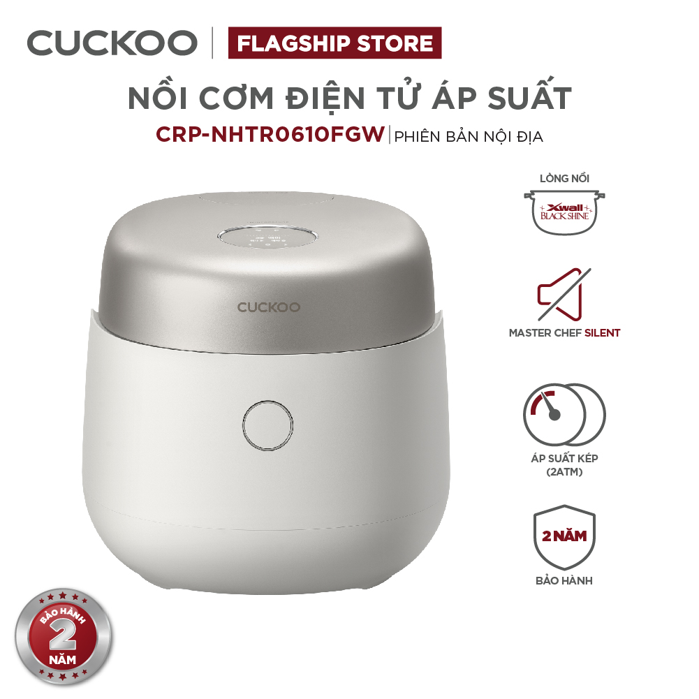 Nồi cơm điện áp suất kép cao tần Cuckoo 1.08L CRP-NHTR0610FGW- công nghệ áp suất xi lanh hiện đại, giúp giảm tiếng ồn- Lòng nồi phủ men Xwall độc quyền- Bảo hành 2 năm - Hàng chính hãng Cuckoovina