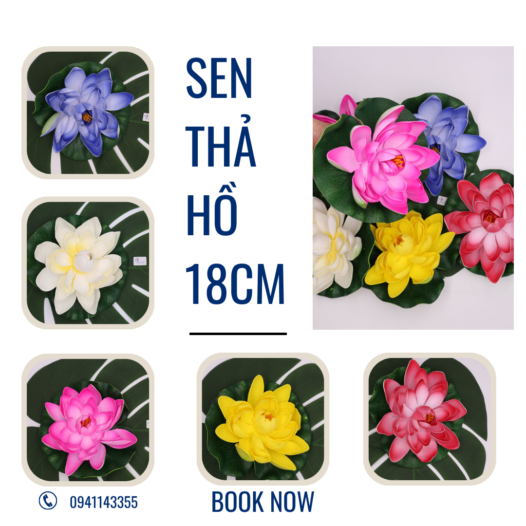 HCM Hoa sen thả hồ trang trí tiểu cảnh hồ non nước 10cm 18cm Hoa giả Floral Water Lily Colorful