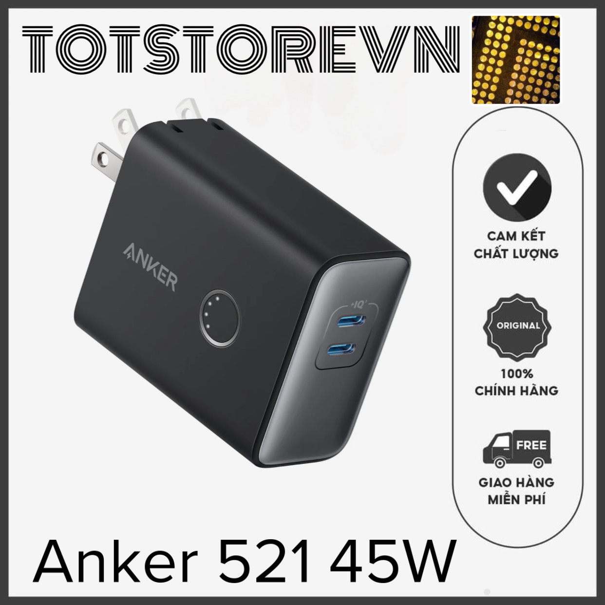 Củ sạc tích hợp sạc dự phòng anker 521 - a1626 powercore fusion 45w 2in1 - 2 cổng pd 5000mah