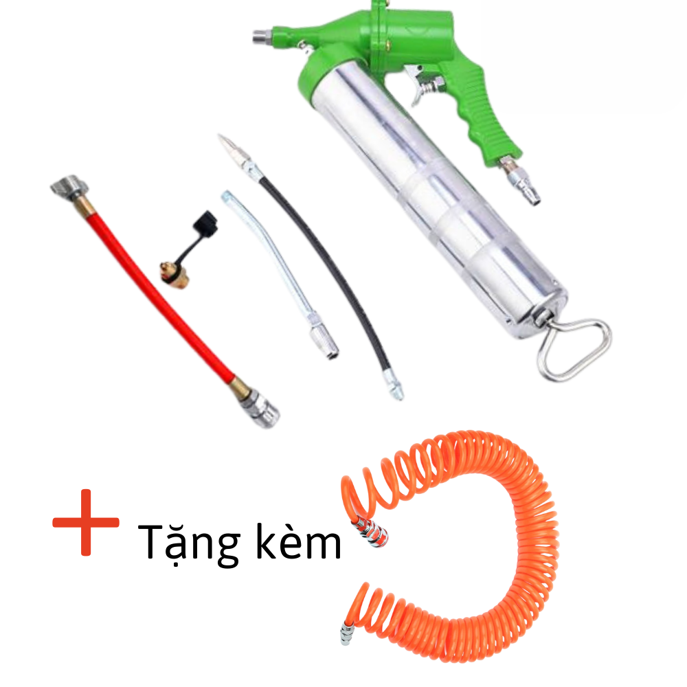 Bơm mỡ hơi, khí nén tặng kèm 2 vòi bơm, súng bơm mỡ bò, dụng cụ bơm mỡ hơi